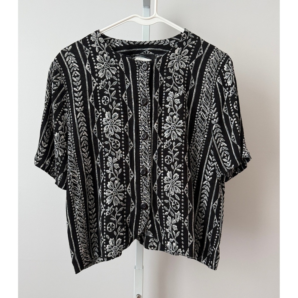 Fritzi Petites PM Black Floral Rayon‎ Button Blouse Quirky Twee Teacher